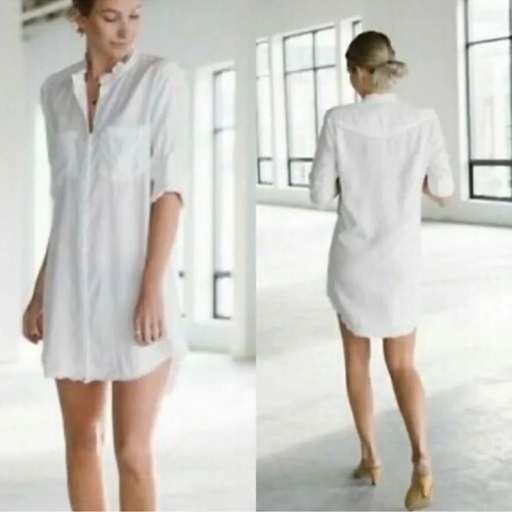 Cloth & Stone OversizedโWhite Shirt Dress Size XS Split Neck ConvertibleโSleeves